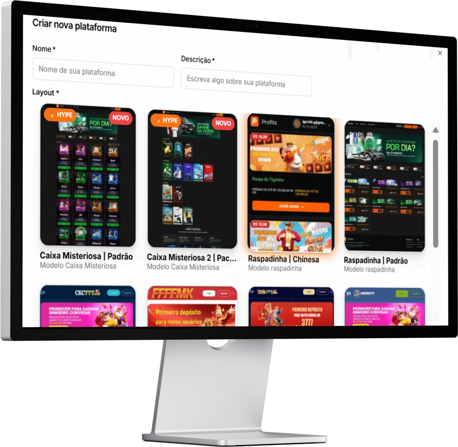 Visualização do painel de controle completo